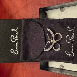 Erwin Pearl Vintage Butterfly Brooch White CZ  NWOT